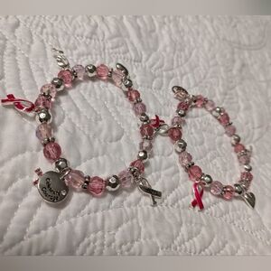 NWOT Avon Pink and Silver Breast Cancer Awareness Stretch Bracelets